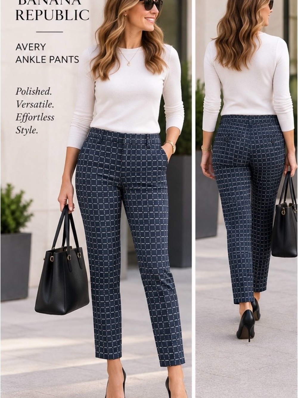 Banana Republic Navy Windowpane Avery Ankle Pants 4P